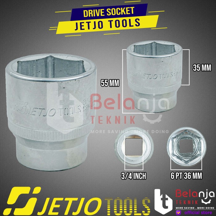 JETJO TOOLS Mata Kunci Sock Socket 3/4" DR 6 PT 36MM Kunci Sock 36mm keren