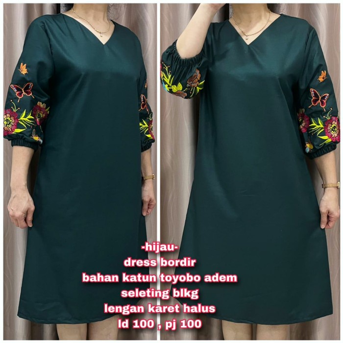 ZJ673 Dress Katun Bordir Wanita Tunik Bordir Katun Toyobo Adem GRATIS ONGKIR