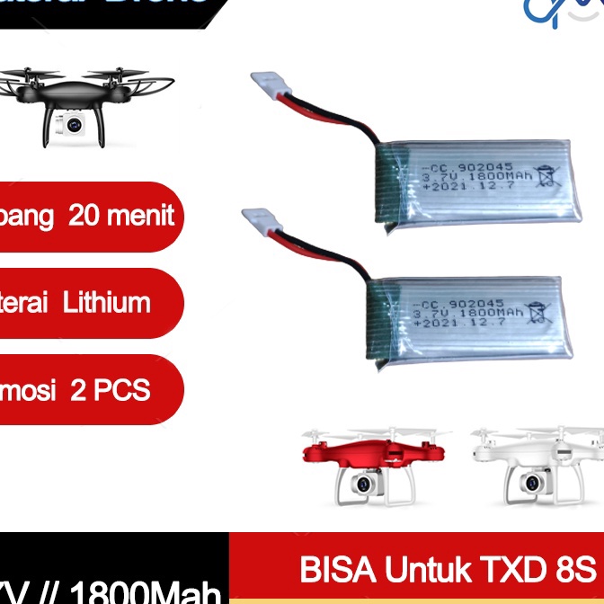 (➸.R6J☀] Original Baterai Drone TXD 8S Charger Asli Aksesoris Drone TXD8S Promosi 2 PCS Baterai Cada