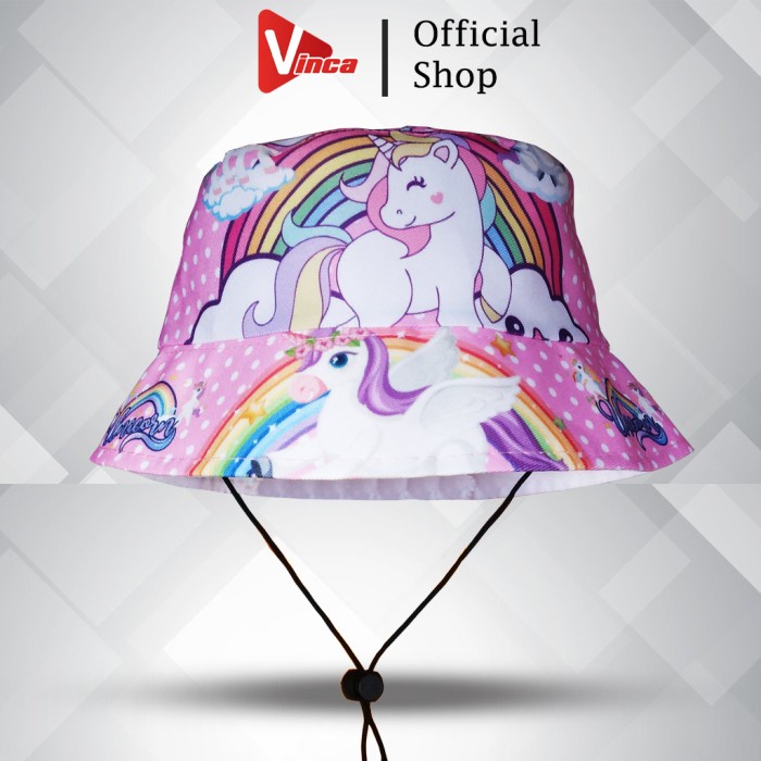 Topi Bucket Anak Perempuan Motif Unicorn Atau Kuda Poni