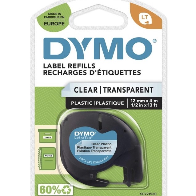 

TERMURAH.. Dymo LetraTag Plastic Original Label Tape, 12 mm x 4 m Roll - Clear