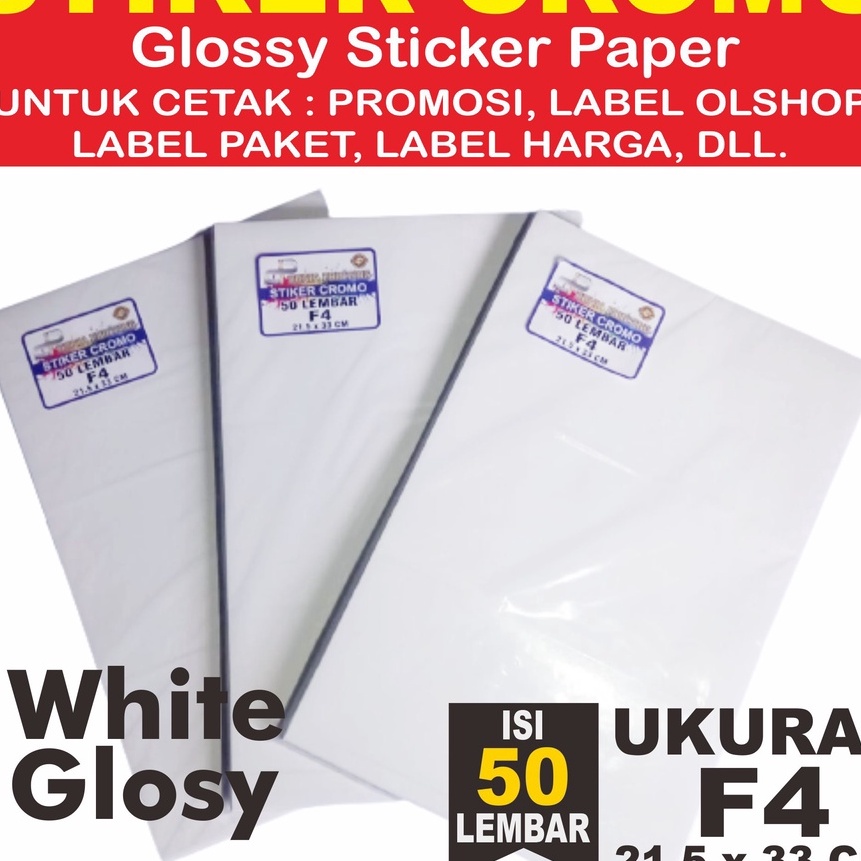 

(S PX☛㊖] Kertas Sticker, Stiker Glossy Mengkilap F4 isi 50 Lembar / Stiker A4 / Sticker Label cromo- terviral!