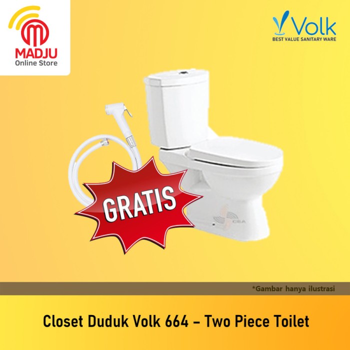CLOSET DUDUK VOLK 664 AS 25CM FREE JET SHOWER PUTIH