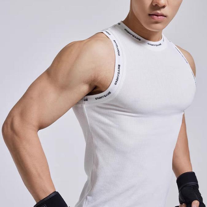 OMG ribbed Tank Top Pria Black and White On My Game