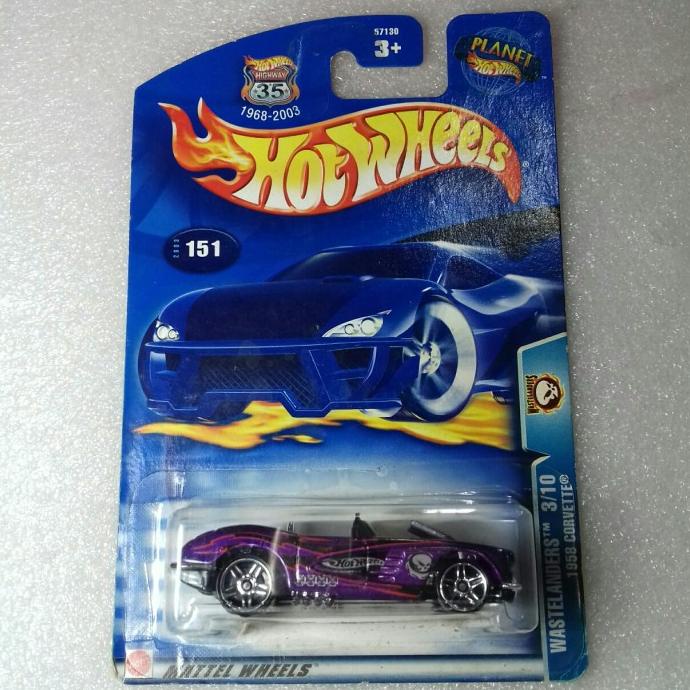 HOT WHEELS 1958 CORVETTE. US CARD WASTELANDERS HIGHWAY 35 ANNIVERSARY.
