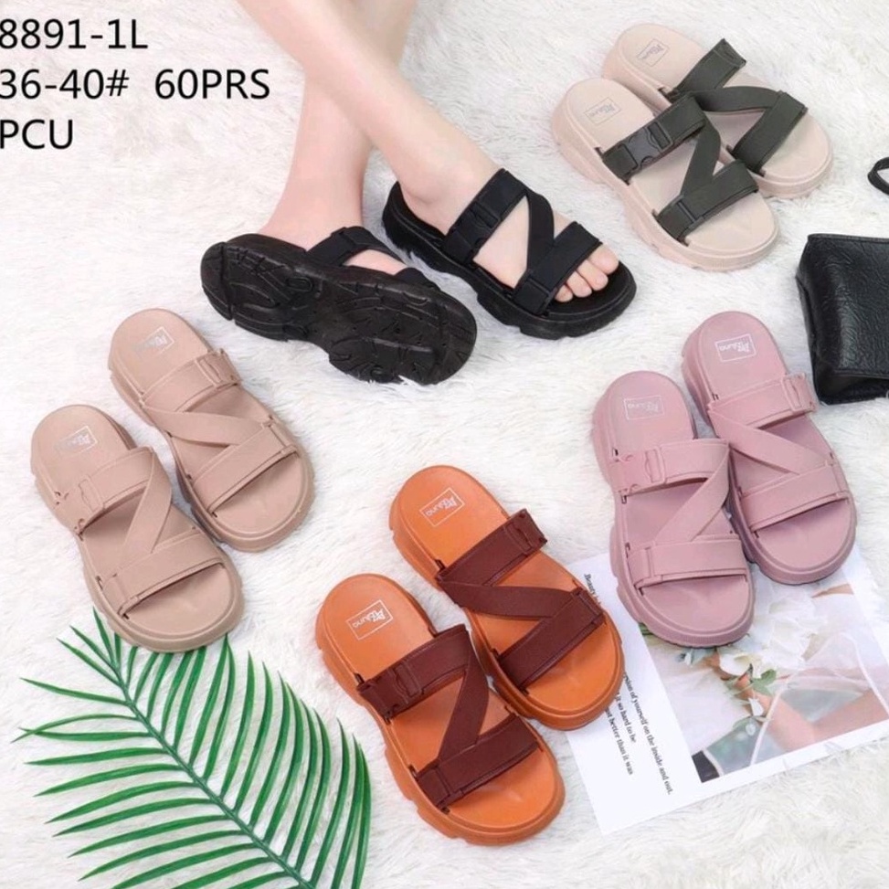 STOK TERBATAS Sendal Selop Wedges Jelly HYS NEW 8891-1/Sendal Karet Korea Kekinian