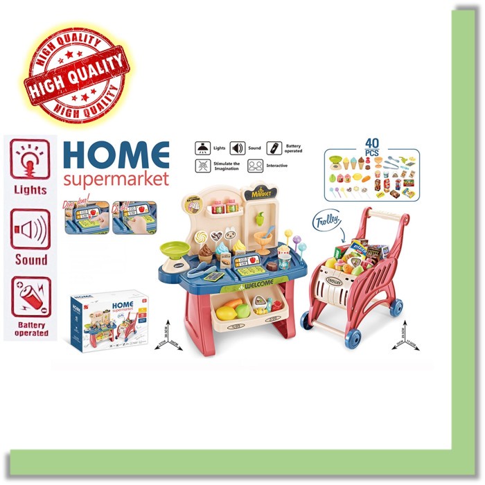 HOT SALE MAINAN ANAK PRETEND TOYS HOME SUPERMARKET WITH TROLLEY 40 PCS TERMURAH