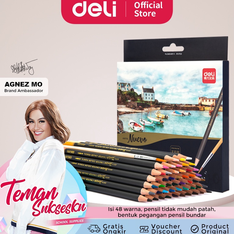 

ZDM Deli pensil warna 24/36/48C watercolor dengan kuas non-toxic, dapat dicuci dan teknologi hybrid 65X0 gitpb