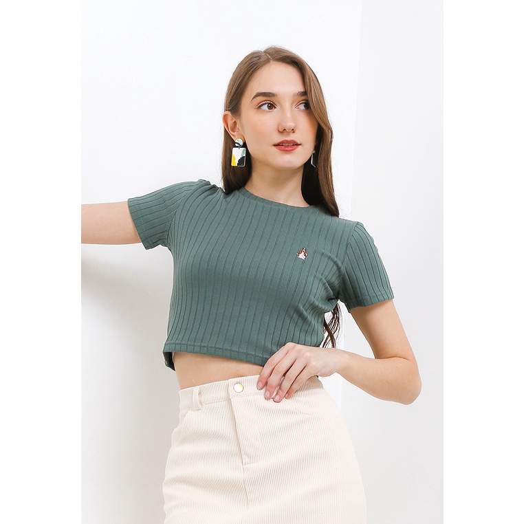 Kaos Hush Puppies Original Wanita Tshirt Kerah bulat Kuliah 100% Asli Menawan Forestine Rib Cropped 