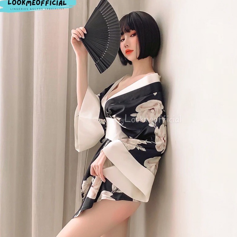 Nikmati 10.10 Promonya Keiko Set Cosplay Sexy Deep V Print Sakura Kimono Elegant Charming Bath Robe 