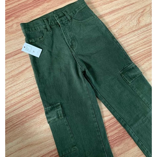 Highwaist Jeans Cargo Army / Celana Cargo Panjang Wanita