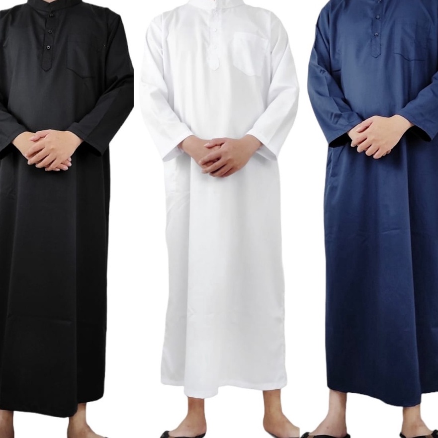 (L-6N❦) Gamis Jubah Pria TOYOBO PREMIUM ADEM Putih Hitam Biru Navy Tua Donker Hijau Botol Muslim Pol