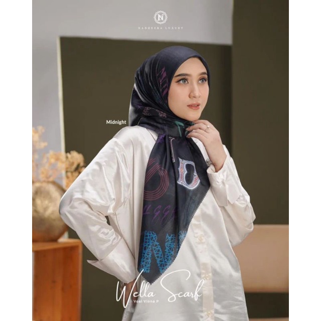 Wella scarf by Nadheera Luxury|COD|bahan voal viona premium|jilbab 115x115|jilbab motif segiempat