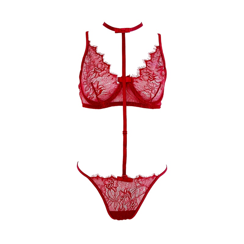 B232 - Bikini Bra Set Merah Transparan, Bra Kawat