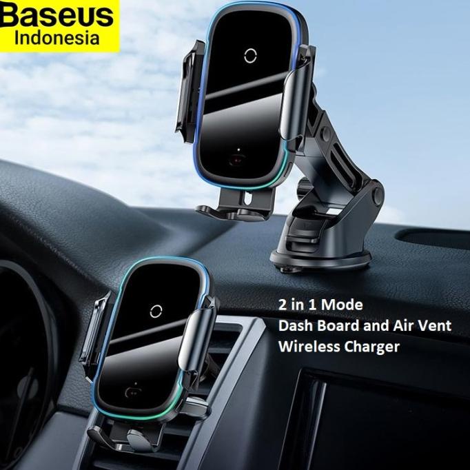 PROMO BASEUS CAR PHONE HOLDER LIGHT ELECTRIC AUTOMATIC WIRELESS CHARGER 15W
