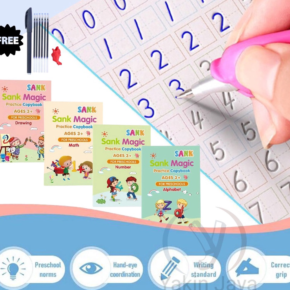 

RGBR7376 Sank Magic 4 set Magic Practice Book / Buku Edukasi 3D Belajar Pintar Menulis TK