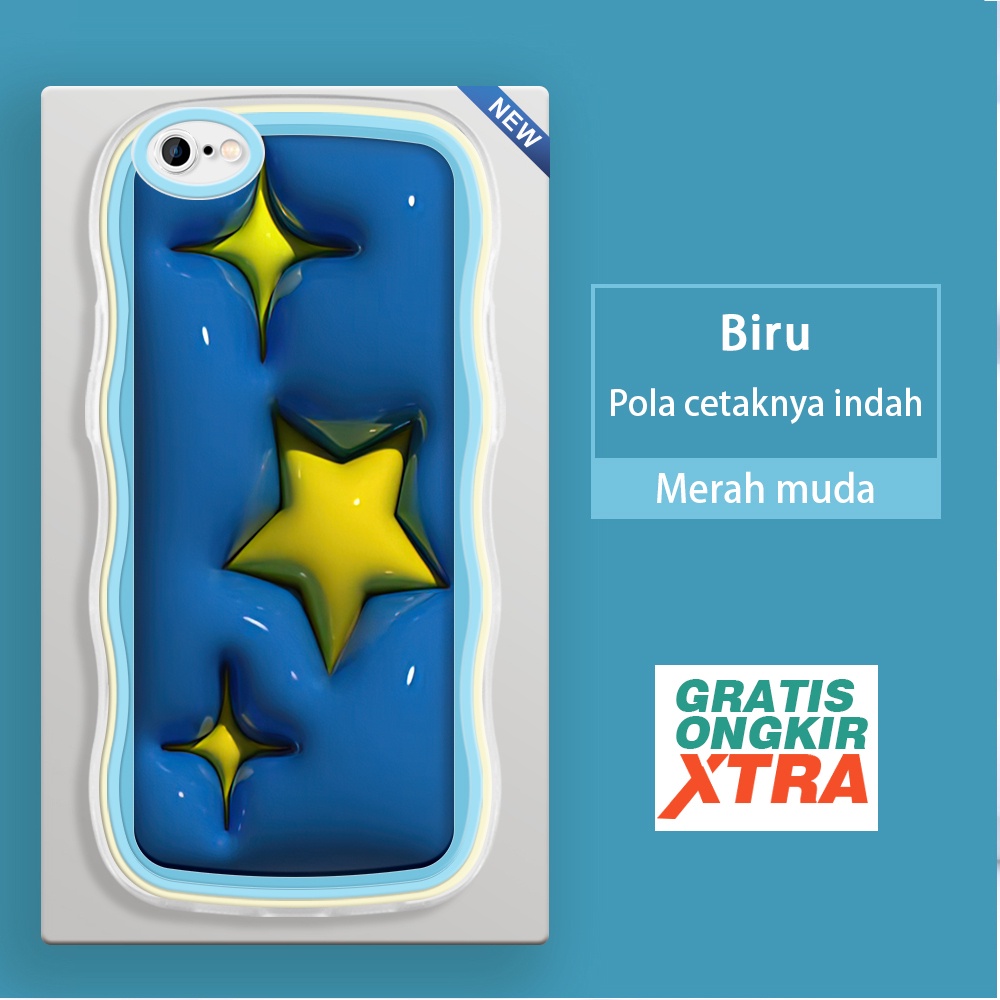 Apple iPhone 6 6S 7 8 11 PRO PLUS SE X XR XS MAX  Casing Ponsel  Pola Bintang kuning 3D  warna-warni