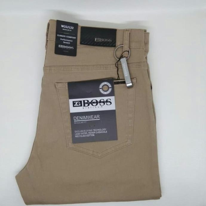 ZG BOSS Celana Jeans Stretch Pria Warna Cream