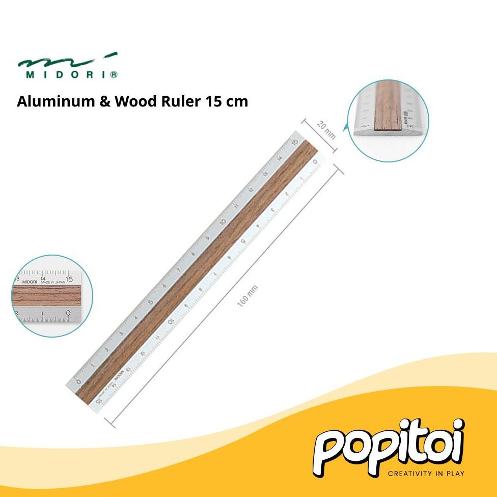 

ERA035 MIDORI Aluminum & Wood Ruler 15 cm Penggaris Aluminium Kayu +++