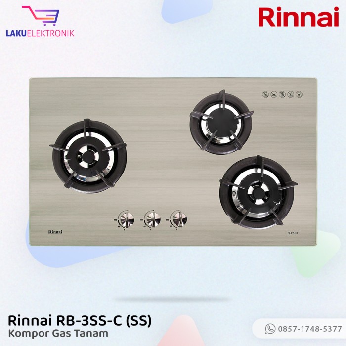 Built-in Gas Hob Kompor Gas Tanam 3 Tungku Rinnai RB-3SS-C (SS)