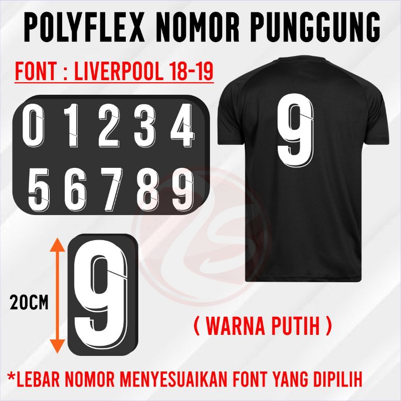 Nomor PUNGGUNG satuan stiker angka sablon setrika satuan font hitam dan putih jersey bola