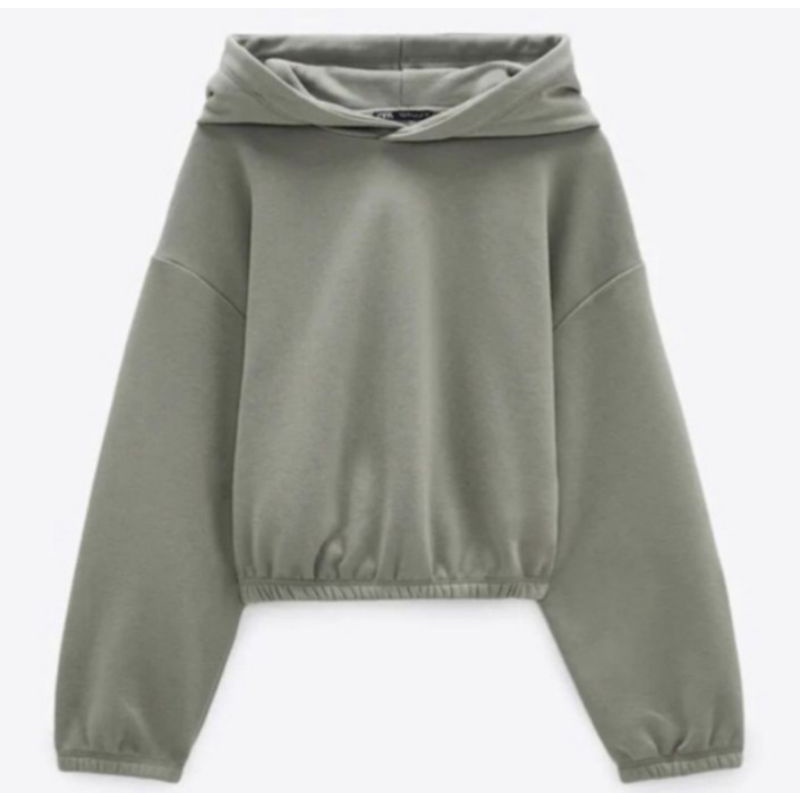 ZARA CROP HOODIE SAGE GREEN