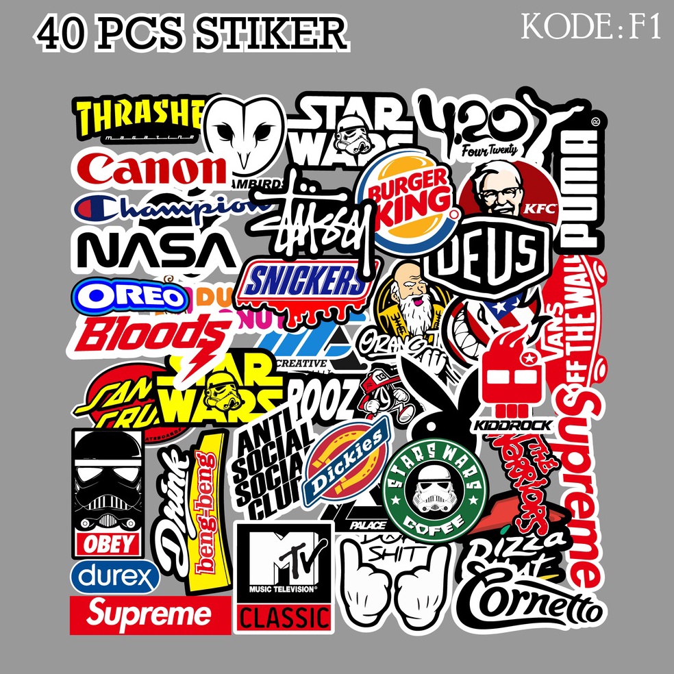 

[FLK99] 40 PCS STICKER SEMUA LOGO BRAND AESTHETIC UNTUK LAPTOP CASE TUMBLER HP HELM MOTOR - F ↓Best Produk