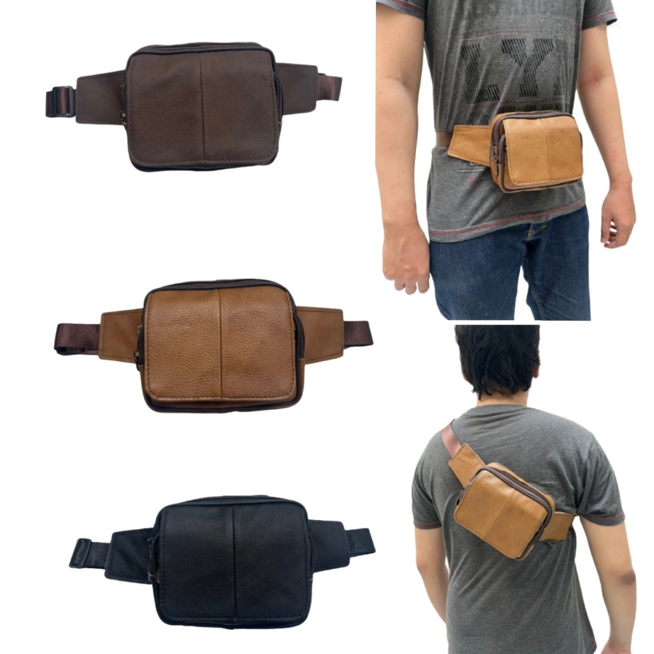 Terbaik.. TAS SELEMPANG KULIT ASLI IMPORT PRIA MULTIFUNGSI / TAS PINGGANG IMPORT PRIA KULIT ASLI / T