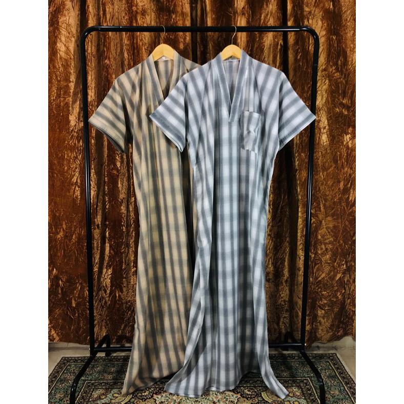 Gamis Jubah Tidur Pria Import Maroko Lengan Pendek Motif Kotak Kotak