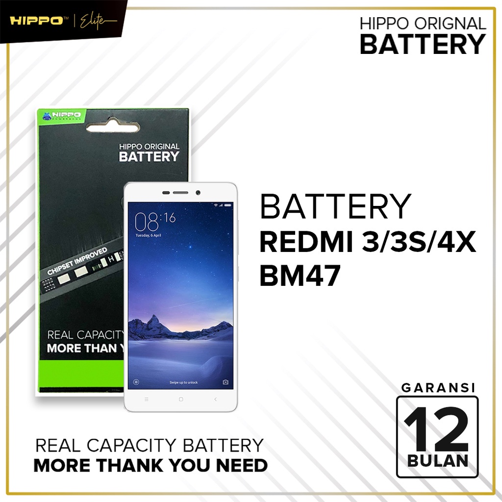 Hippo Baterai ORI 100% BM47 Xiaomi Redmi 4X, 3, 3S , 3S PRIME , 3 PRO 4000mAh ORI Battery Batere Batu Batre Batrai HP Garansi Original