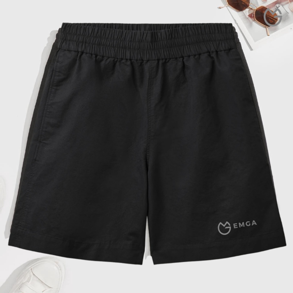 WXZV6077  Emga Shorts2 Celana Pendek Pants Olahraga Santai Kolor Polos Hitam Pria Wanita Laki Unisex