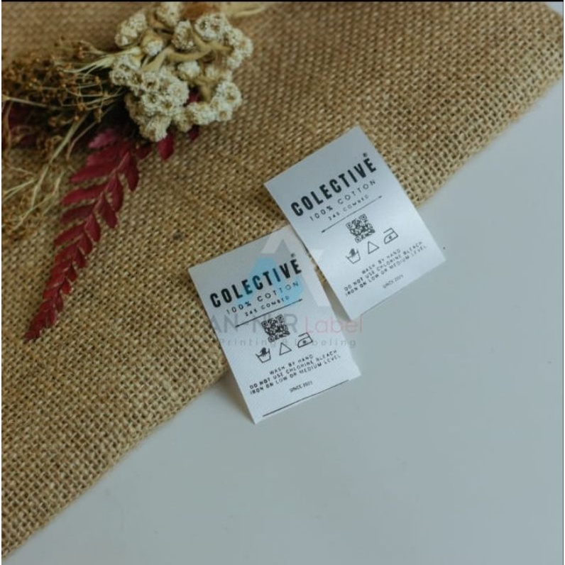 

label pita satin Putih (min500pcs) label custom nama label satin ribbon Washing care labbel vaktory