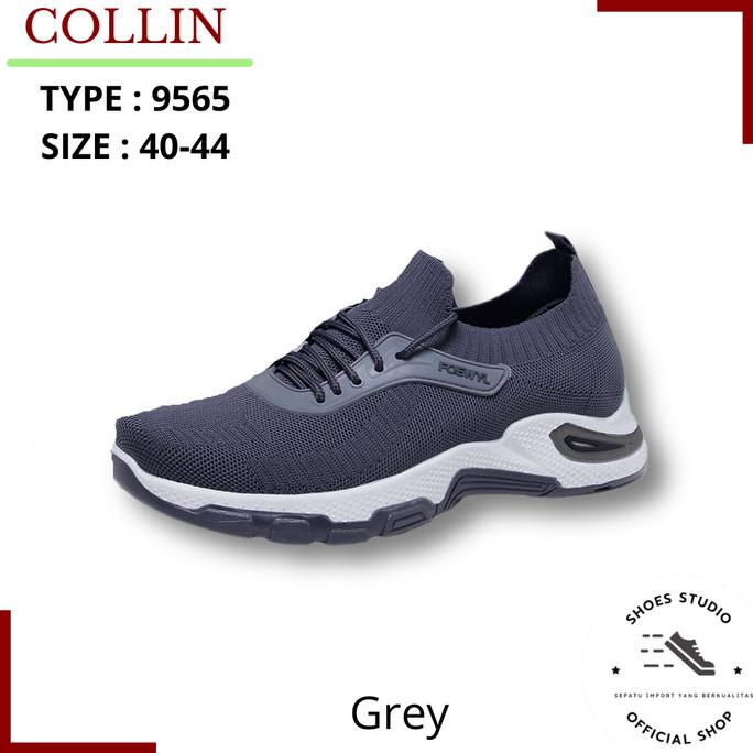 Collin - 9565 Grey Sepatu Rajut Import Pria Olahraga Premium - 42, Biru