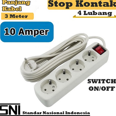 SPECIAL PRICE Stop Kontak 4 Lubang + kabel 3 Meter Colokan Kabel Kualitas SNI Terminal Listrik 10A S