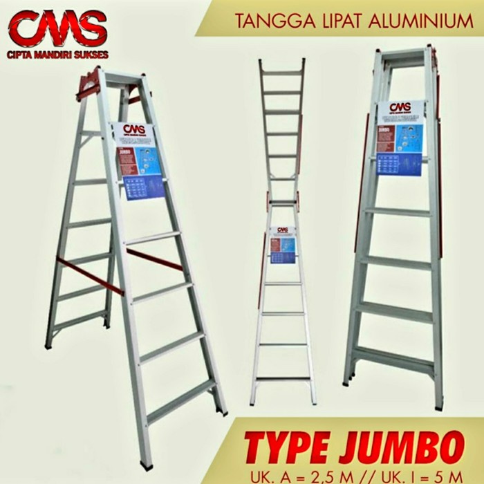 {GreenShop} Tangga Lipat Aluminium 2.5 Meter Jumbo Tebal  Anti Karat - JM250 Diskon