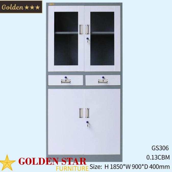 

] Lemari Arsip File Besi Golden GS306 Laci Pintu Kaca Kombinasi Rak Buku