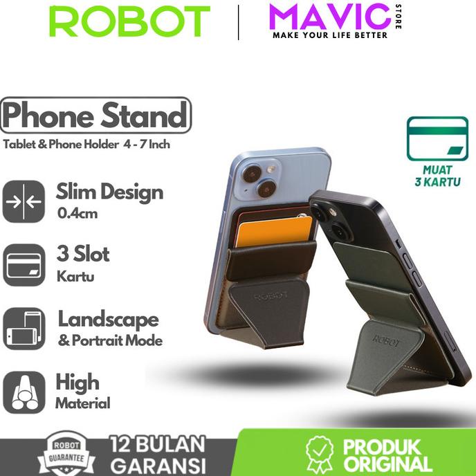 

*#*#*#] ROBOT RT-BR09 Sticky Phone Card Holder Slim Dompet Kartu Stand HP 2in1