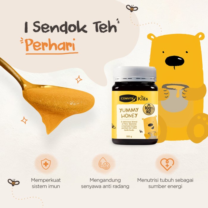 

Laris Comvita Kids Yummy Honey 500 Gr - Madu Manuka Anak Murni New Zealand