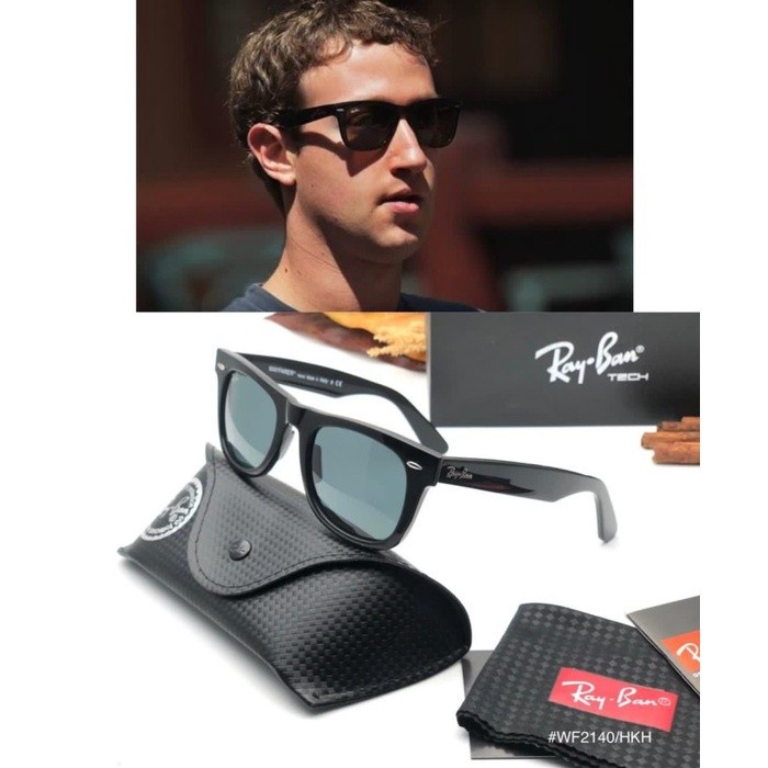 Kacamata Rayban Wayfarer Motif Fullset - Hitam Glossy