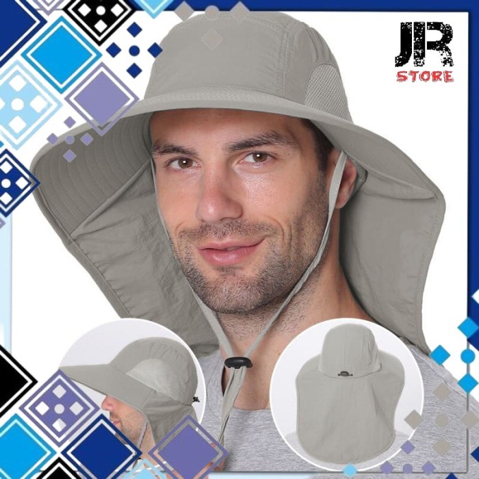 Topi Hslm Topi Mancing Anti Panas Waterproof Bh031 Gray(L4B3) Topi Pria Original Topi Distro Pria Or