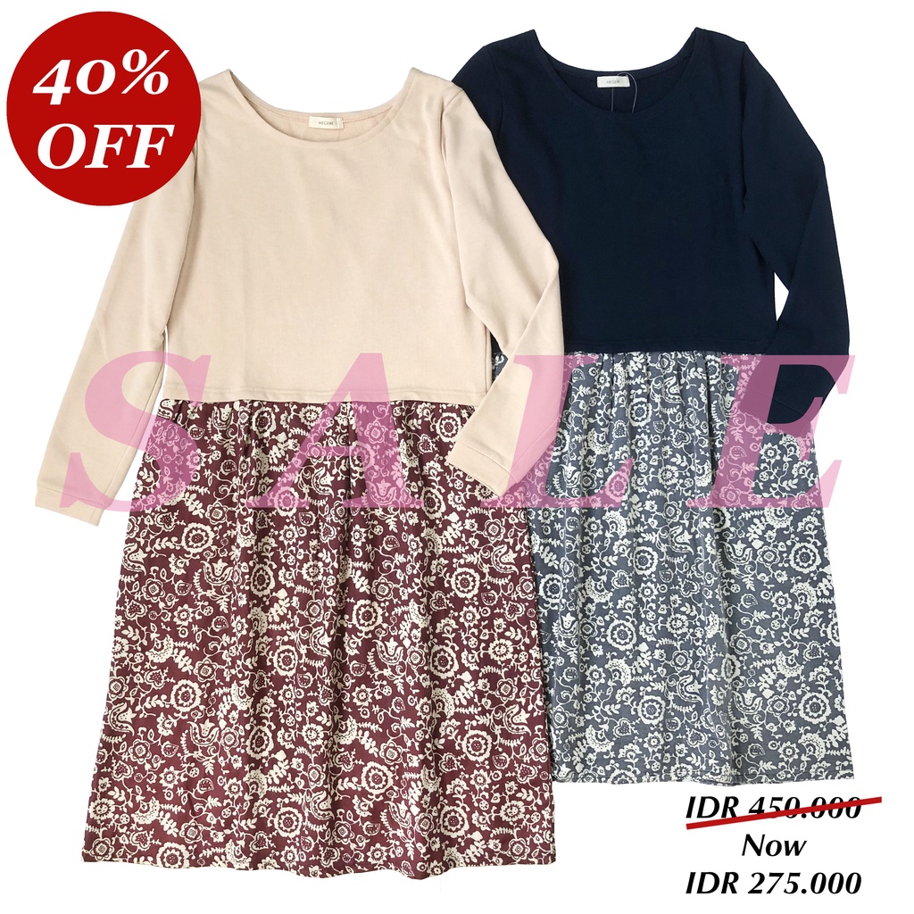 DRESS TUNIK KAOS & KATUN BUNGA PINK BIRU NAVY KOREA IMPORT SALE