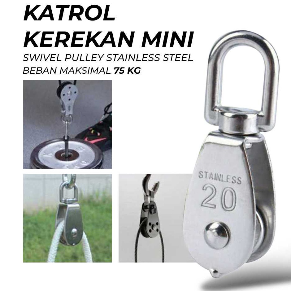 PBVC3539  Katrol Mini Stainless Steel Kuat - Katrol Kerekan Timba Mini Serbaguna Swivel Pulley 35 -4