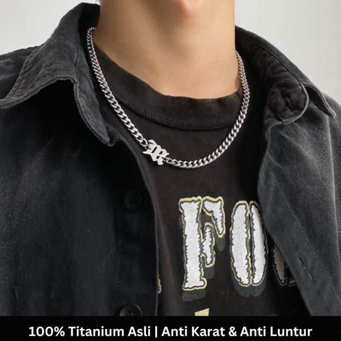 Kalung Pria Titanium Silver Model Letter M / Kalung Titanium SIlver