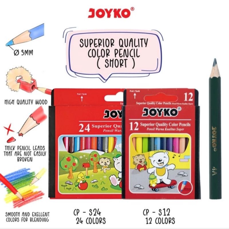 

Joyko Pensil Warna Mini Short 12 Color Pencils Hexagonal Grip CP-S12
