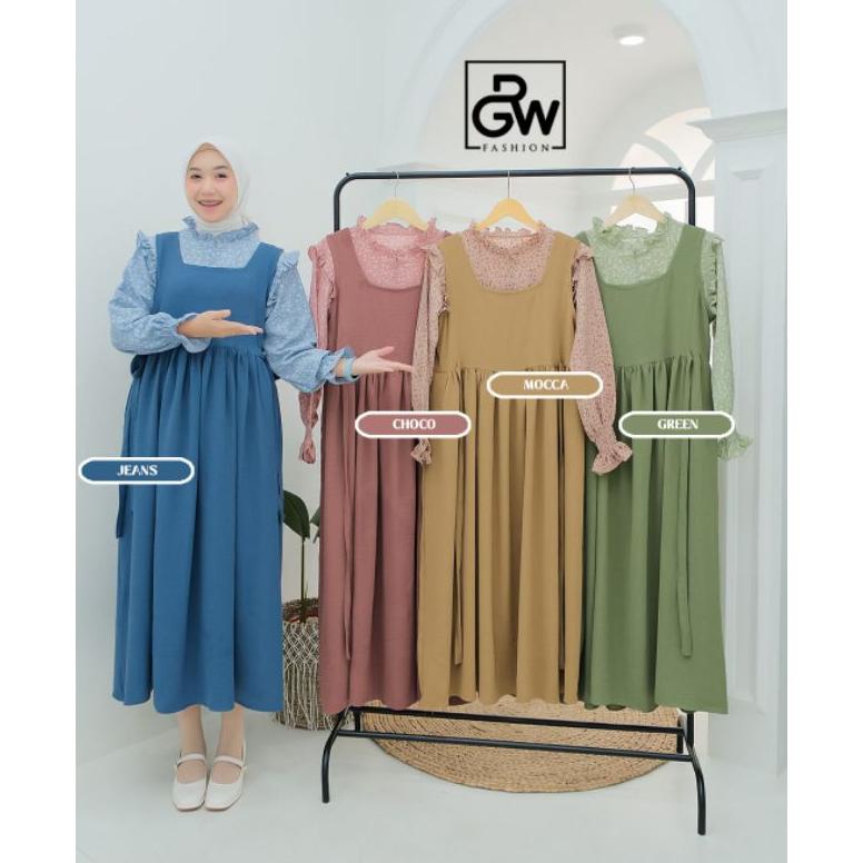 BEST SELLER HUMAIRA 1 2 OVERALL MIDI DRESS GAMIS CRINGKLE ORI RGW FASHION banana