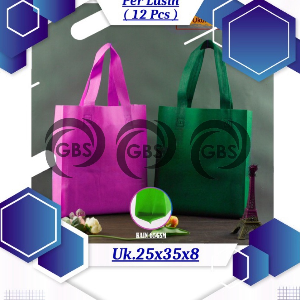 

Harga Bersaing Tas Box Spunbond Goodie Bag Handle Lipat Samping 25x35x8 65GSM Souvenir Promosi Murah | Per Lusin ( 12 Pcs )