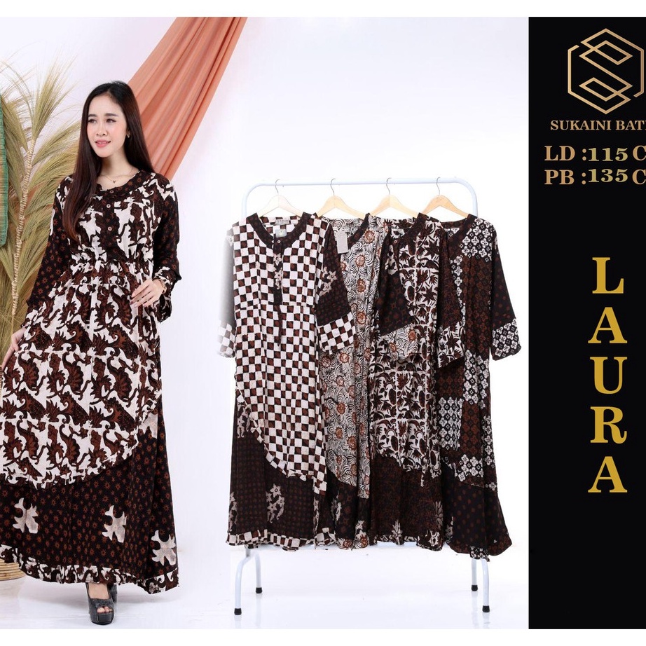 [O❣R Y> SUKAINI BATIK CAP MODEL LAURA longdress batik dress kekinian daster batik murah batik pekalo