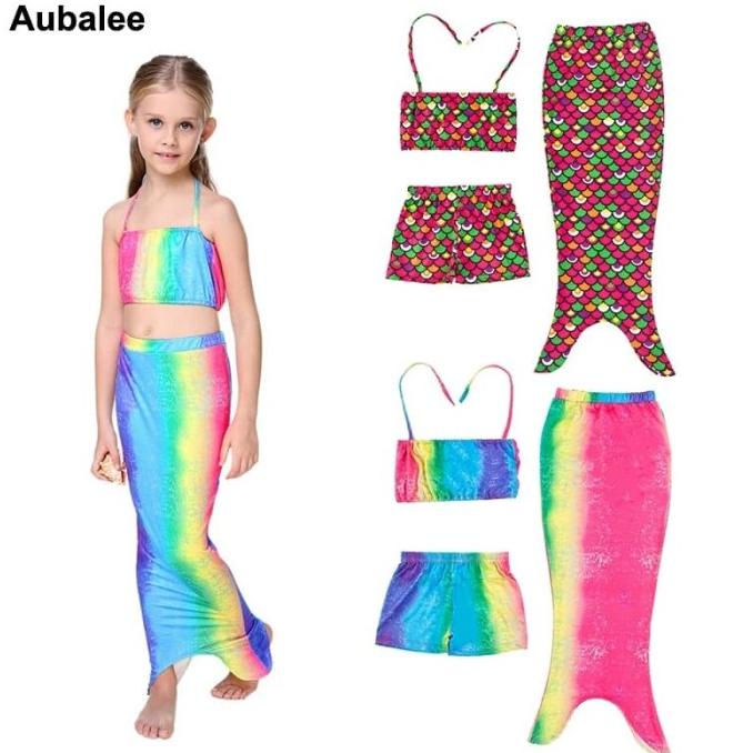 Baju Renang Putri Duyung Pelangi Ariel Little Mermaid Swimsuit 3 set