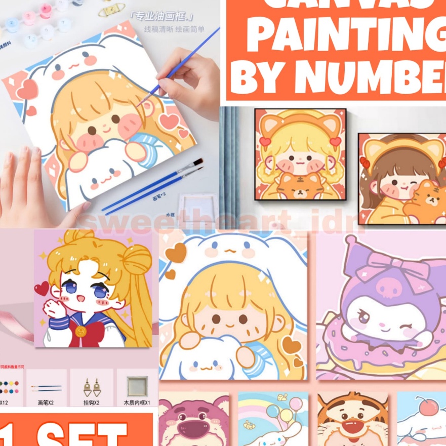 

(H19✉) Canvas Painting By Number / Melukis Mewarnai Kanvas Nomor Prakarya Anak..!