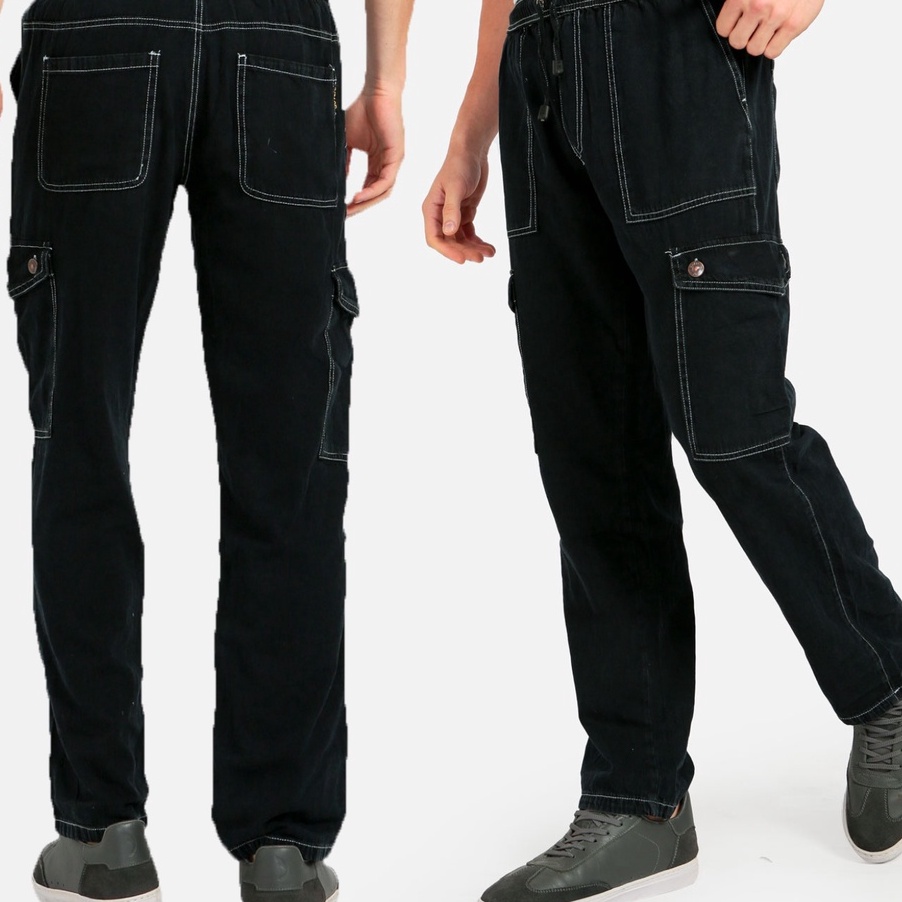 Paling Laku GutenInc - Celana Cargo Pria Ronald Straight Cargo Black Pants Guten